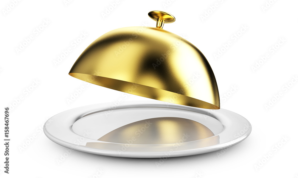 Fototapeta premium 3d render of closed godlen cloche, isolated on white background