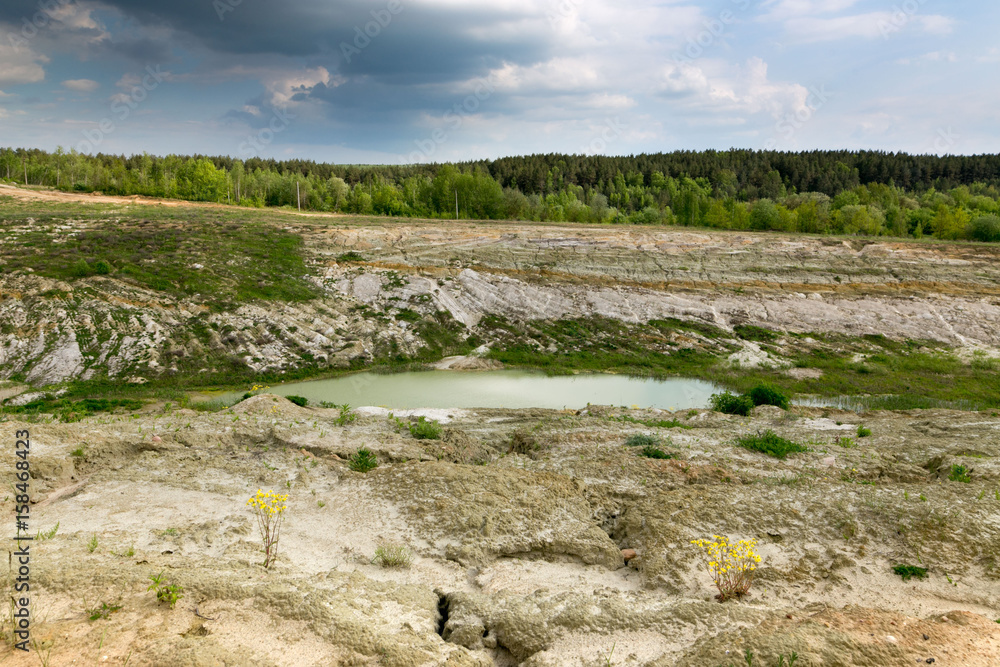 Chalk quarry filled with water in Belarus.