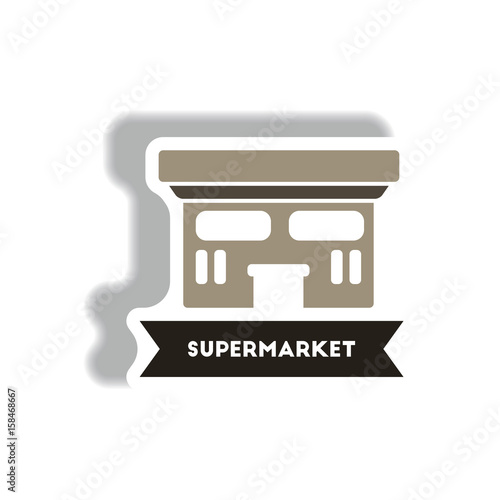 stylish icon in paper sticker style building supermarket