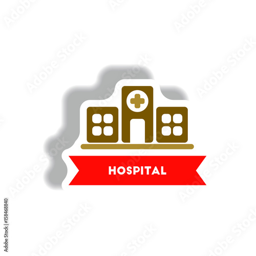 stylish icon in paper sticker style building hospital