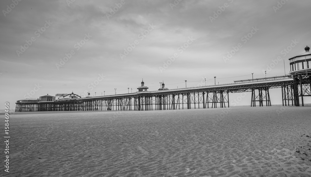 Blackpool pleasure beach pier black and white