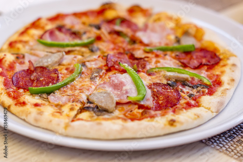 pizza closeup, selective focus.