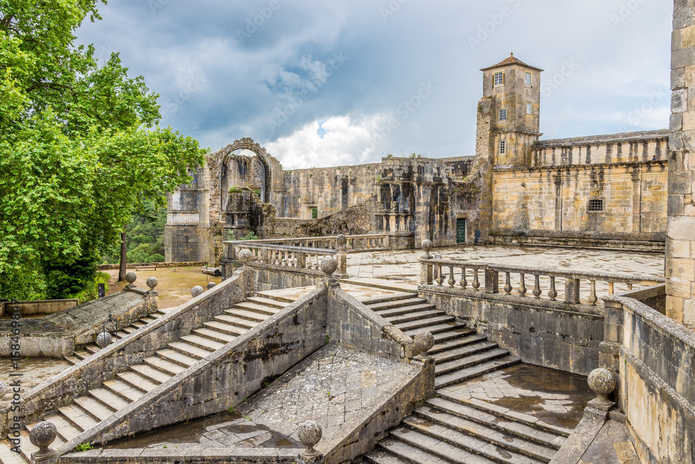 Obraz premium View at the entering courtyard of Castle Convent of Christ in Tomar ,Portugal