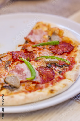 pizza closeup, selective focus.