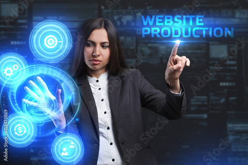 The concept of business, technology, the Internet and the network. A young entrepreneur working on a virtual screen of the future and sees the inscription: Website production