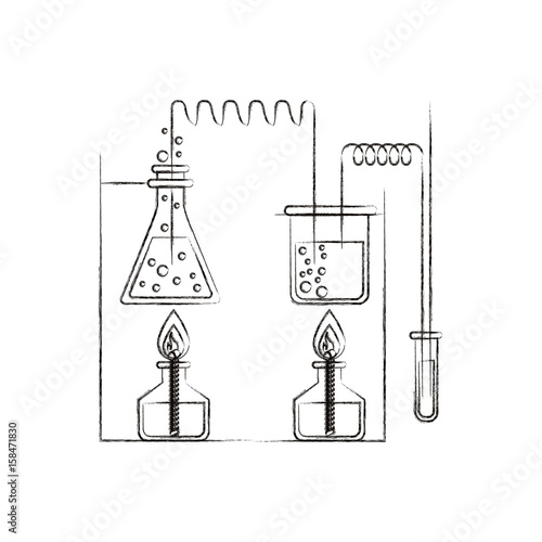 sketch blurred silhouette of chemical laboratory with an experiment in process vector illustration