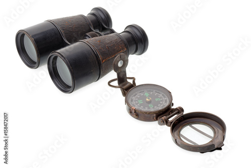 Old compass and binocular