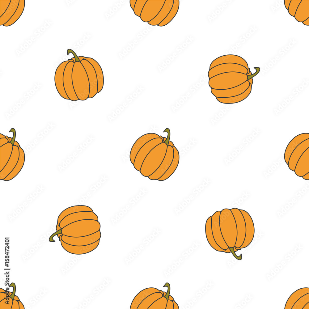 Pumpkin hand drawn on white background. Hand drawn seamless orna