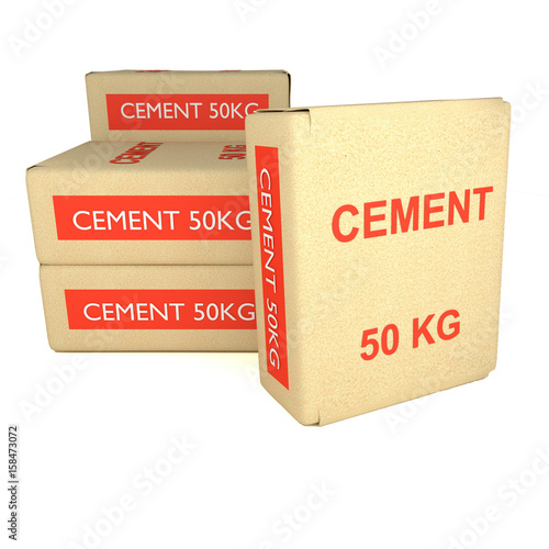 3D rendering of a cement bag on white