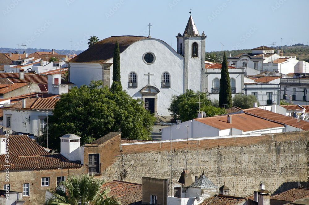 An outstanding white church at the heart of an old Portuguese village.