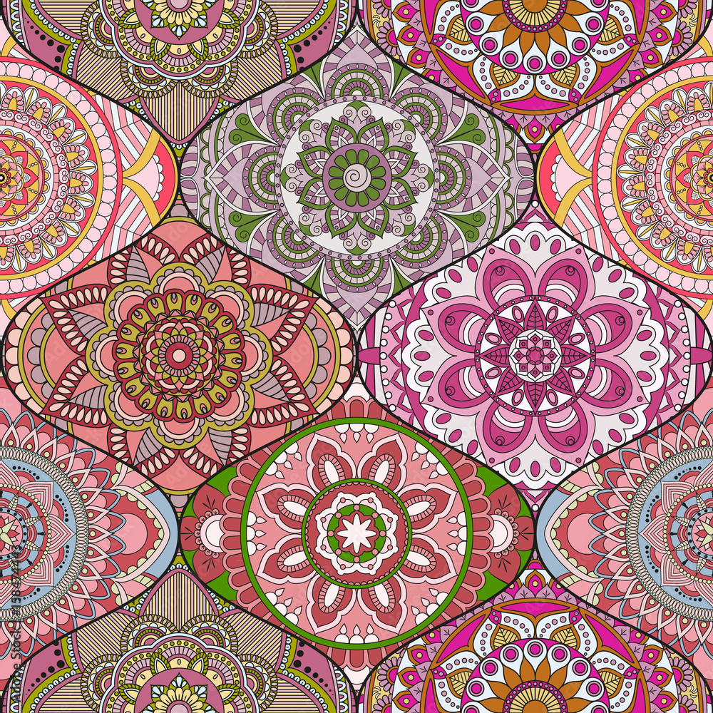 Patchwork pattern. Vintage decorative elements. Hand drawn background. Islam, Arabic, Indian, ottoman motifs. Perfect for printing on fabric or paper.
