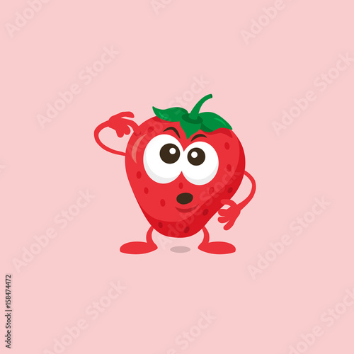 Illustration of cute strawberry thinking mascot isolated on light background.