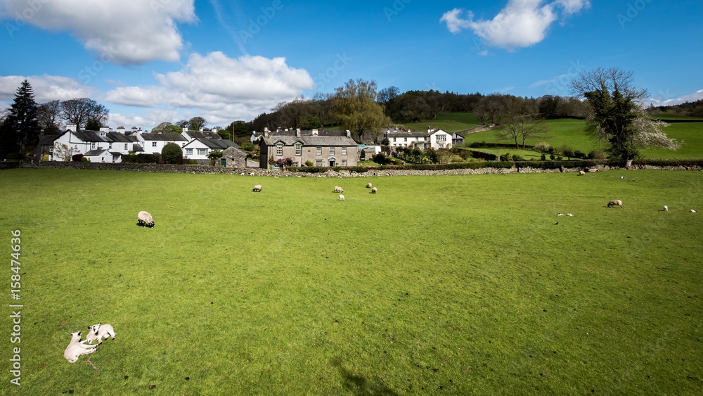 Near Sawrey, Cumbria, England. A sunny springtime view of the Cumbrian village in the English Lake District home to children's author Beatrix Potter. Near Sawrey, Cumbria, England. A sunny springtime view of the Cumbrian village in the English Lake District home to children's author Beatrix Potter.