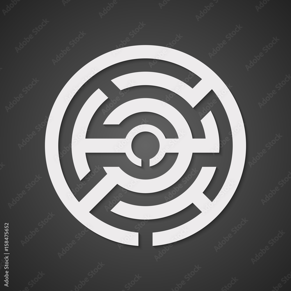 White round maze with shadow on a black background. White round maze with shadow on a black background.