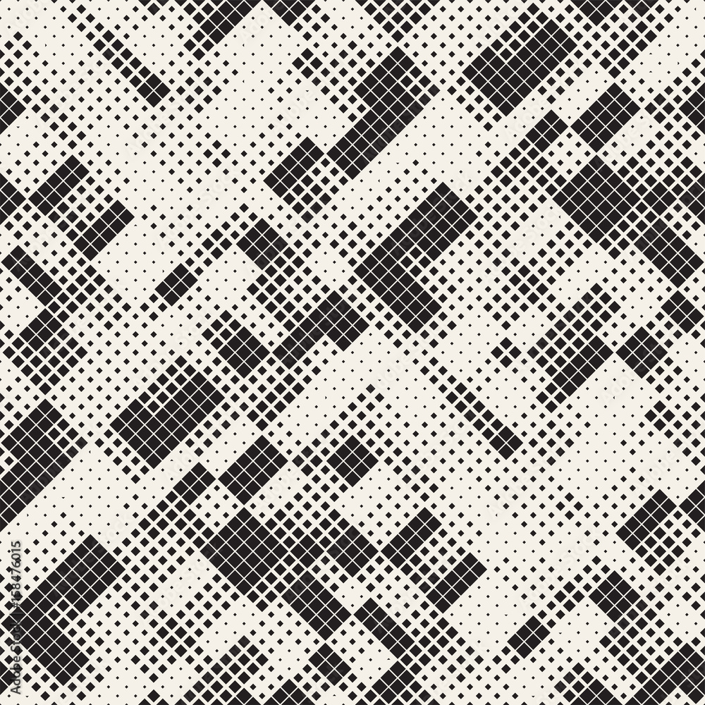 Modern Stylish Halftone Texture. Endless Abstract Background With Random Size Squares. Vector Seamless Chaotic Squares Pattern.