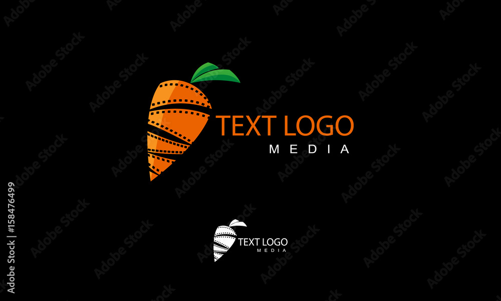 orange carrot and movie roll symbol for cinema producer and videographer logo template 