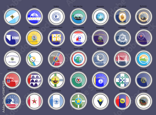 Set of icons. Cities of the USA flags.