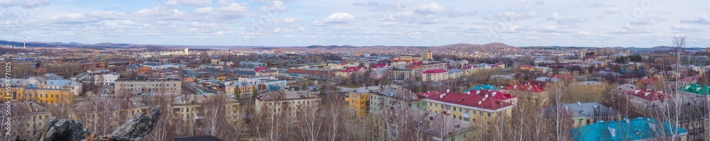 Beautiful wide panorama view from roof top town of Novouralsk , Russia . Famous town of nuclear factory