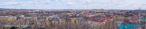 Beautiful wide panorama view from roof top town of Novouralsk , Russia . Famous town of nuclear factory