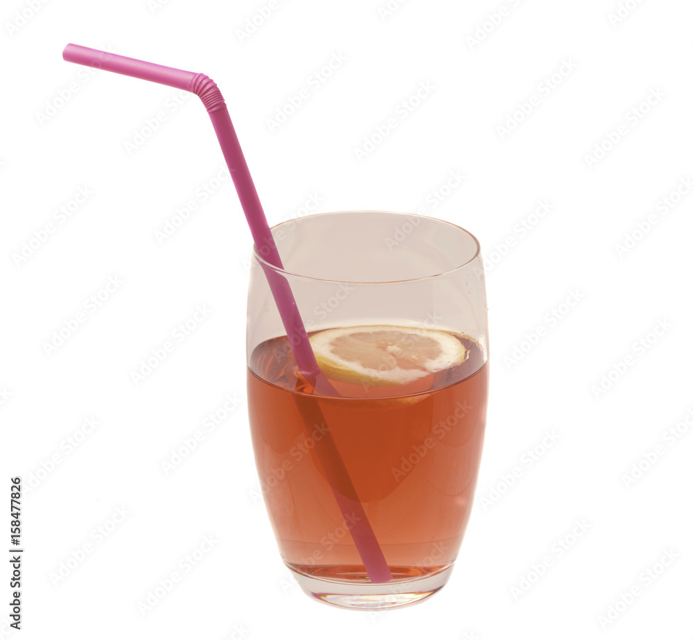 Glass Of Pink Drink With Lemon And Straw Glass Of Pink Drink With Lemon And Straw