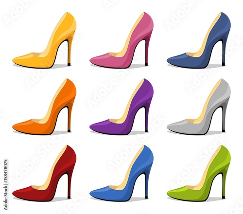 Stiletto shoe. Red womens high heel with shadow isolated on white