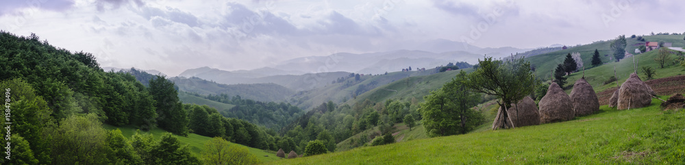View on a misty mountains in the distance - panoramic