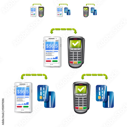 Set of payments with phone, terminal and cards vector