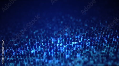 Blue digital binary data code on screen
