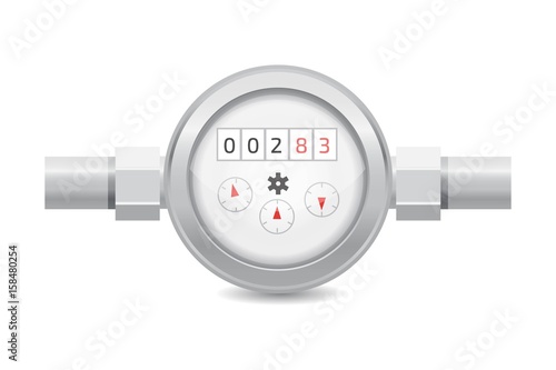Realistic analog water meter vector illustration. Sanitary equipment