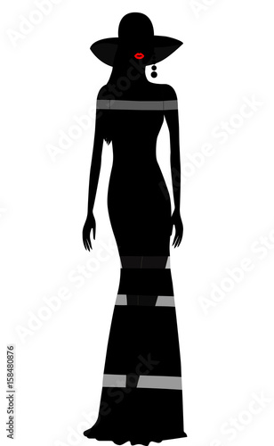 Elegant woman with a hat and red lips