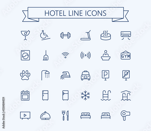 Hotel vector icons set. Thin line outline 24x24 Grid.Pixel Perfect
