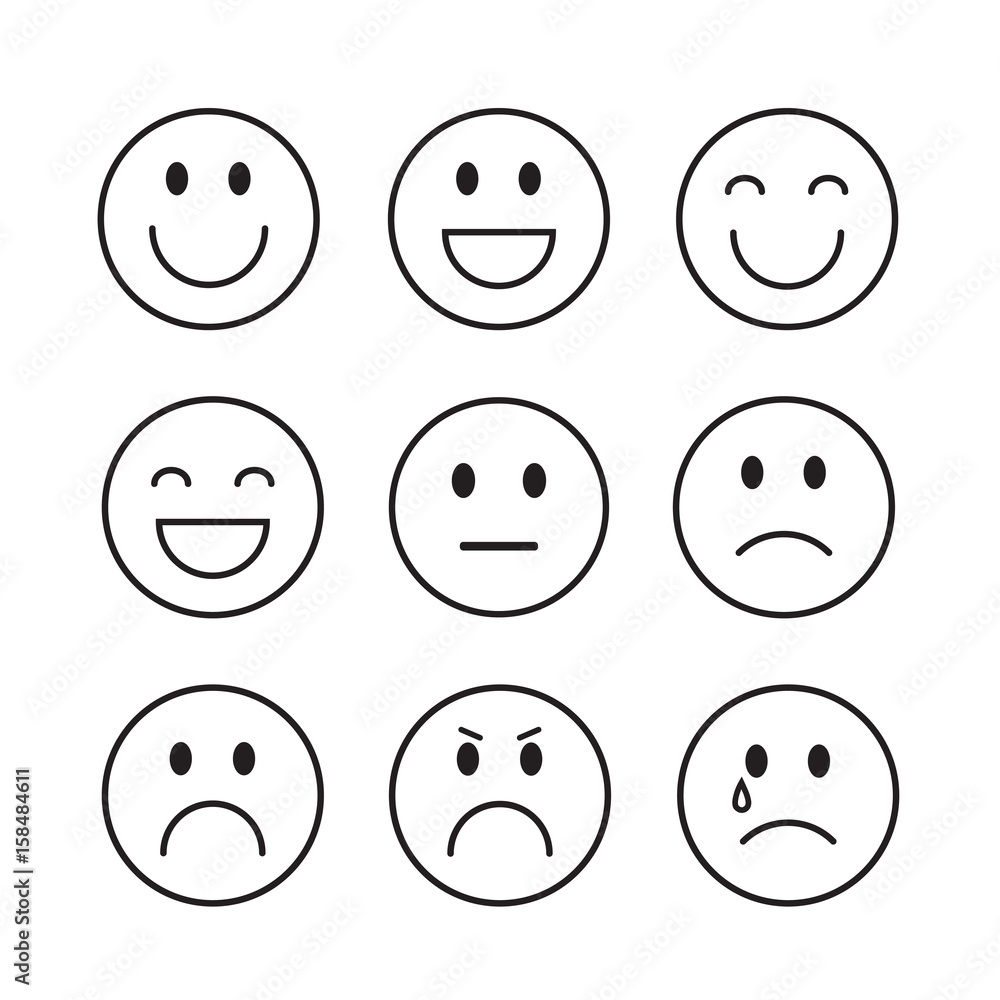 Smiling Cartoon Face Positive People Emotion Icon Set Vector ...