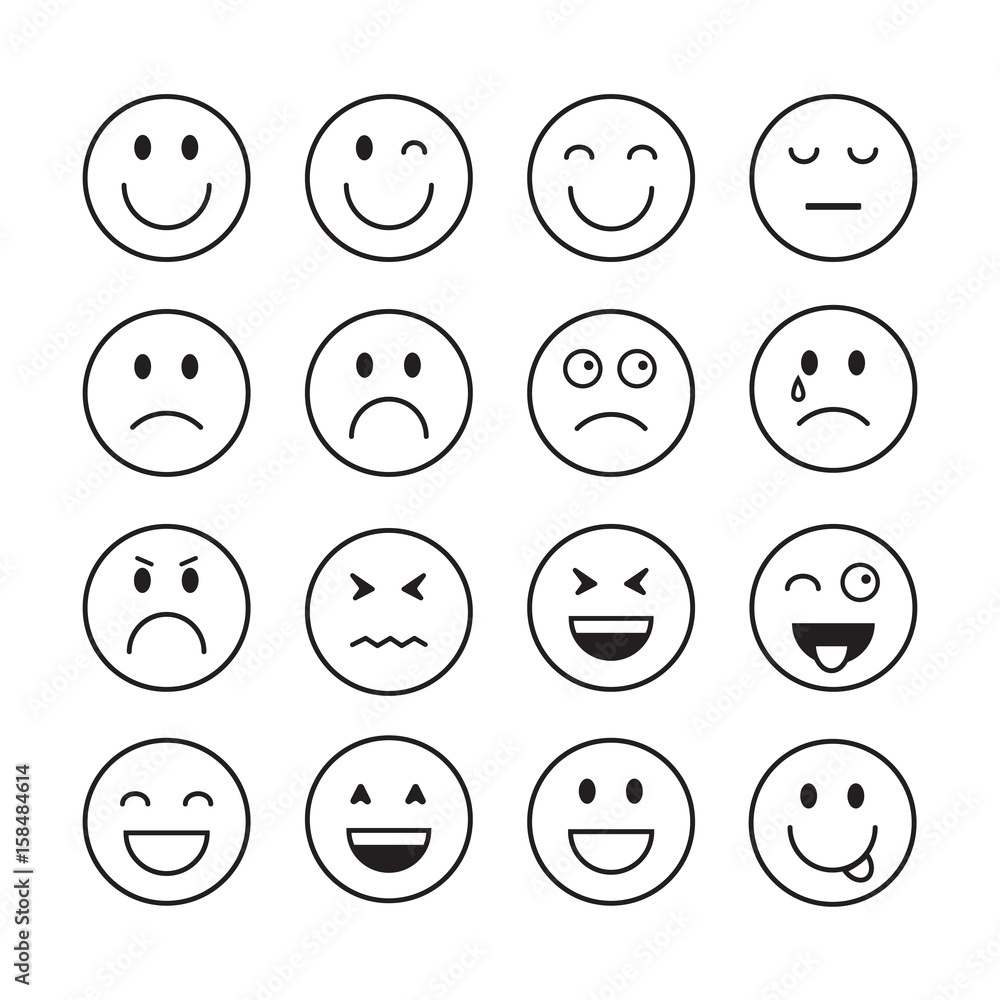 Smiling Cartoon Face Positive People Emotion Icon Set Vector Illustration Smiling Cartoon Face Positive People Emotion Icon Set Vector Illustration