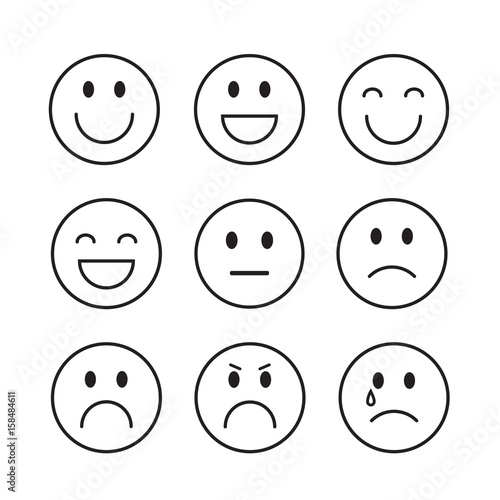 Smiling Cartoon Face Positive People Emotion Icon Set Vector Illustration