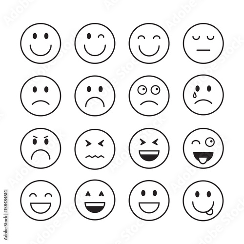 Smiling Cartoon Face Positive People Emotion Icon Set Vector Illustration