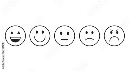 Smiling Cartoon Face Positive People Emotion Icon Set Vector Illustration