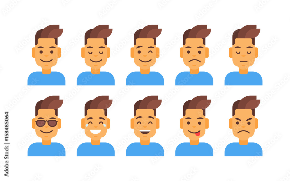 Profile Icon Male Different Emotion Set Avatar, Man Cartoon Portrait Face Collection Vector Illustration Profile Icon Male Different Emotion Set Avatar, Man Cartoon Portrait Face Collection Vector Illustration