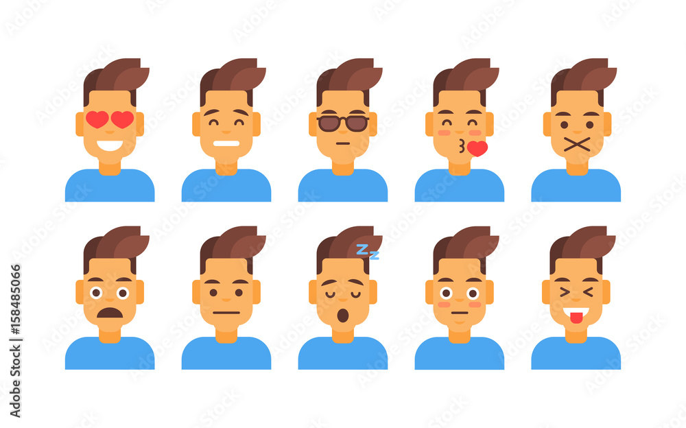 Profile Icon Male Different Emotion Set Avatar, Man Cartoon Portrait Face Collection Vector Illustration Profile Icon Male Different Emotion Set Avatar, Man Cartoon Portrait Face Collection Vector Illustration
