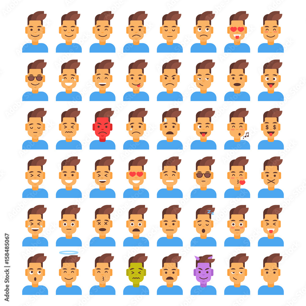 Profile Icon Male Different Emotion Set Avatar, Man Cartoon Portrait Face Collection Vector Illustration Profile Icon Male Different Emotion Set Avatar, Man Cartoon Portrait Face Collection Vector Illustration