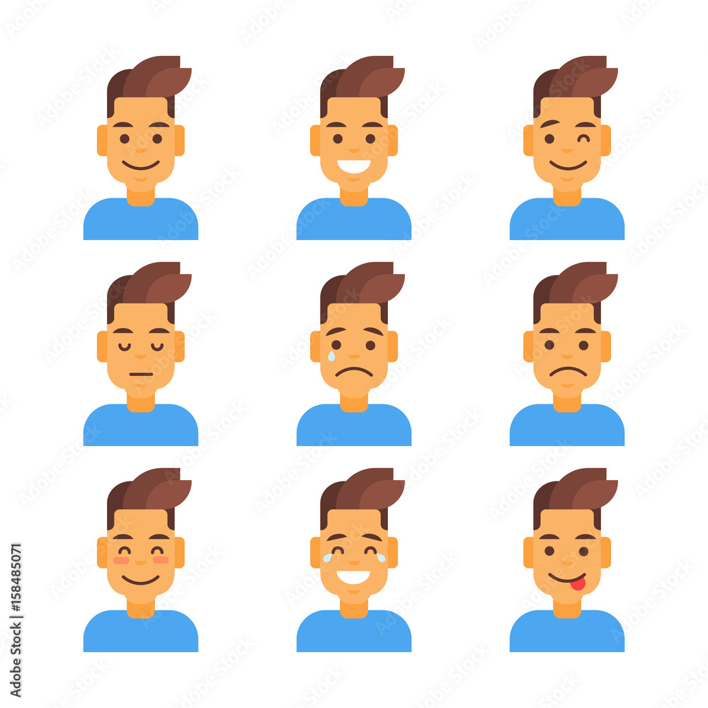 Profile Icon Male Different Emotion Set Avatar, Man Cartoon Portrait Face Collection Vector Illustration Profile Icon Male Different Emotion Set Avatar, Man Cartoon Portrait Face Collection Vector Illustration