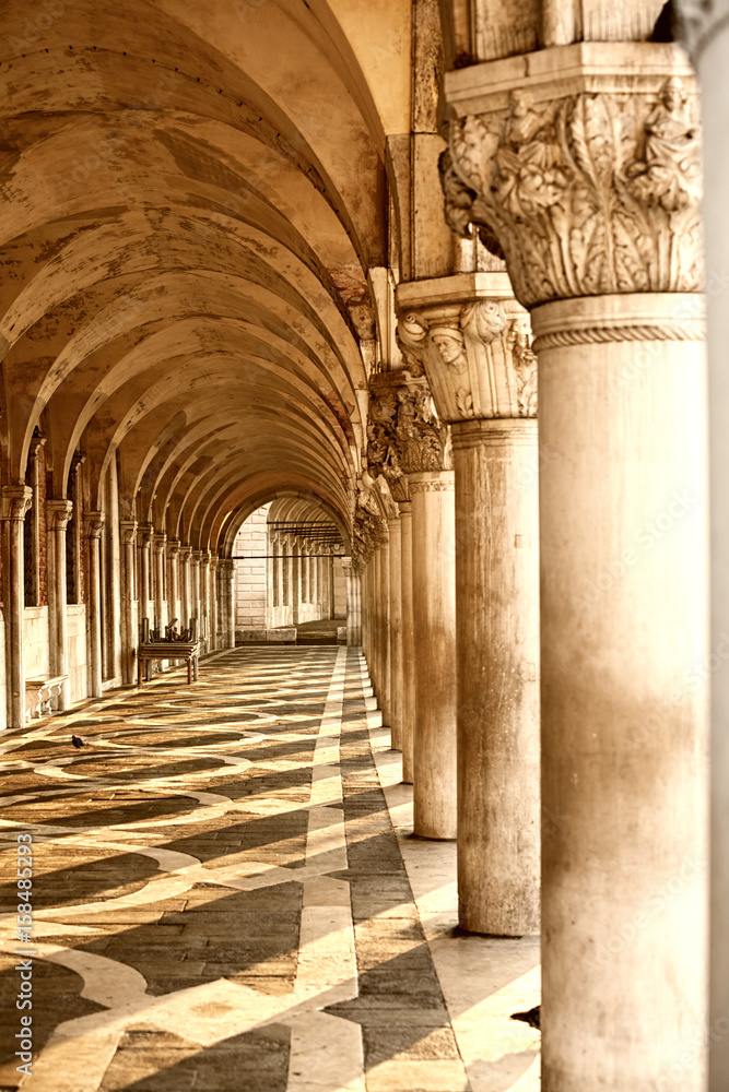 arcade of Doge's palace in Venice, Italy.