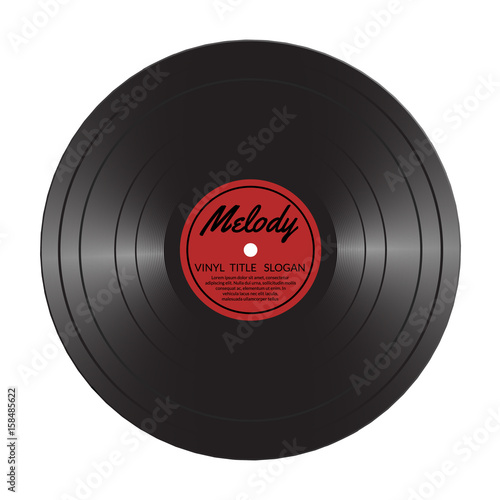 Vinyl LP record disc. Black musical vinyl album disc. Realistic retro template isolated on white