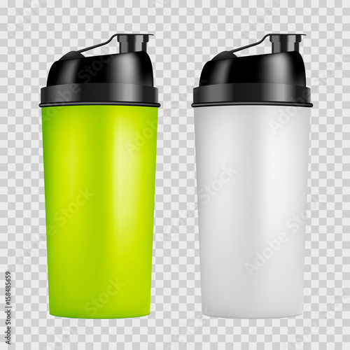 Protein shaker design template. Two colors sport bottles. Shaker bottle isolated for gym bodybuilding