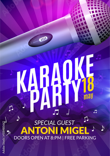 Karaoke party invitation poster design template. Karaoke night flyer design. Music voice concert