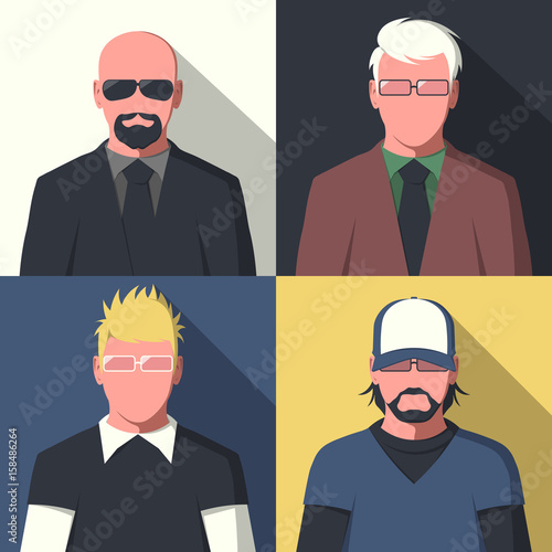 Silhouette of different people in flat style. Avatar profile icons vector illustration.