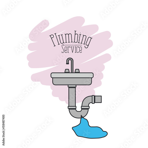scene of handwash with dripping pipes flooded plumbing service vector illustration