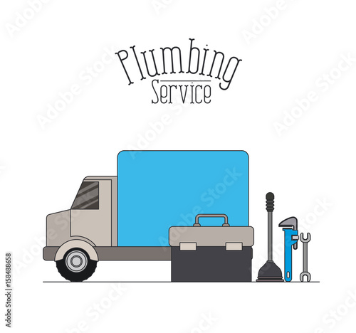 color poster of vehicle car plumbing service vector illustration