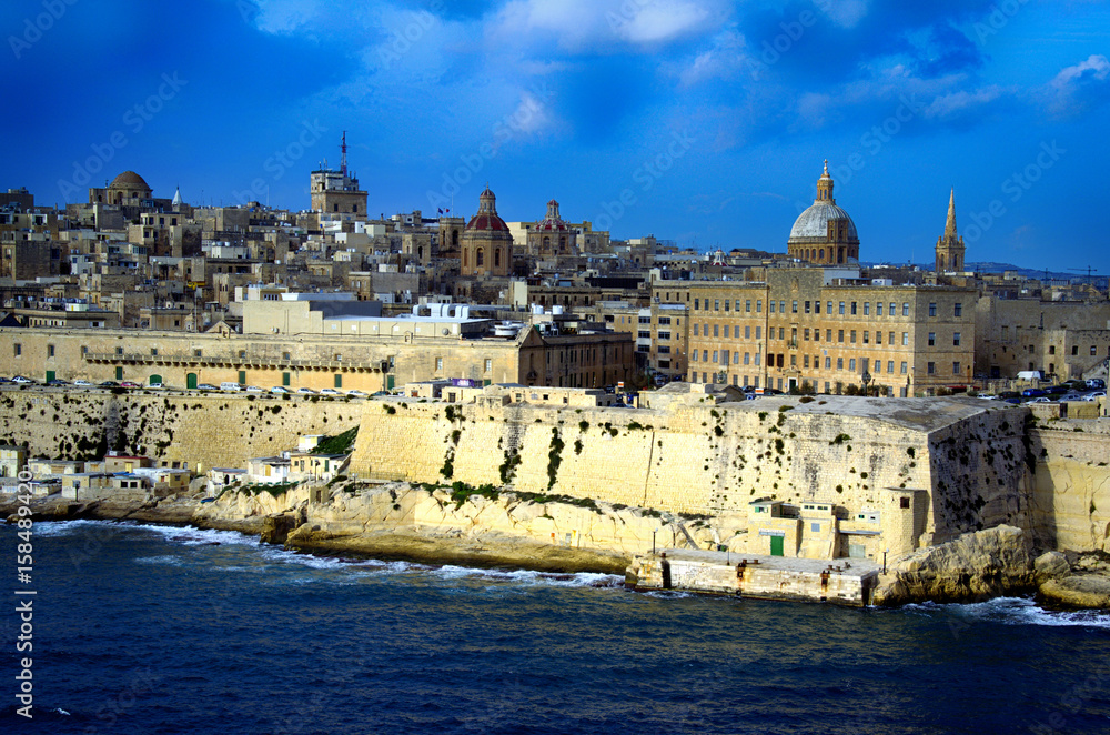Sea view at the downtown fortress,fisherman's village and the city Valletta,Malta