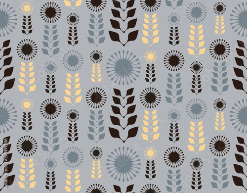 ethnic style seamless tile with leaves and flowers in silver