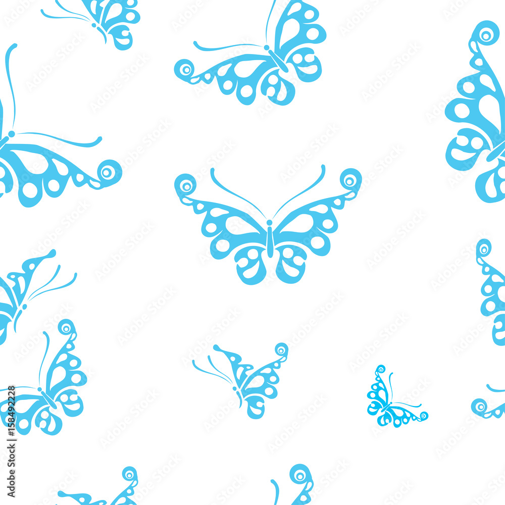 Butterflies silhouettes isolated on white background. Easy to edit, individual objects. Seamless pattern.